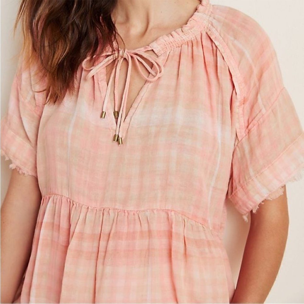 ANTHROPOLOGIE THE BETTE BABYDOLL PEASANT BLOUSE IN CORAL PINK SIZE SMALL EUC - Picture 3 of 10